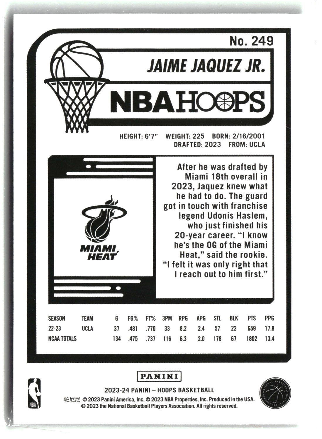 Jaime Jaquez Jr. 2023-24 Hoops #249