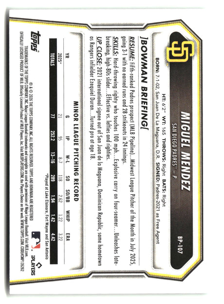 Miguel Mendez 2026 Bowman Prospects #BP-107