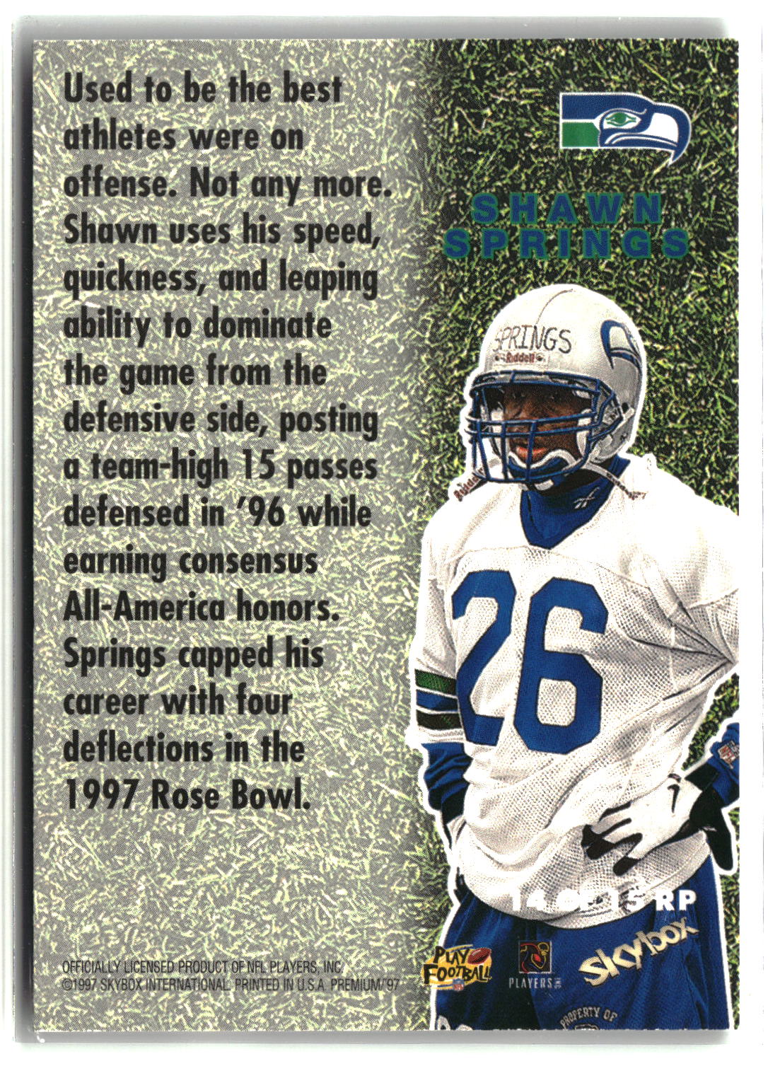 Shawn Springs 1997 SkyBox Premium Rookie Preview #14 RP