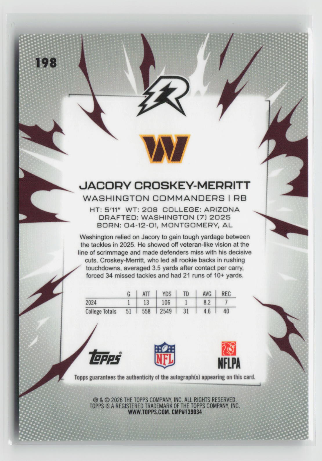 Jacory Croskey-Merritt 2025 Topps Resurgence Signatures #198