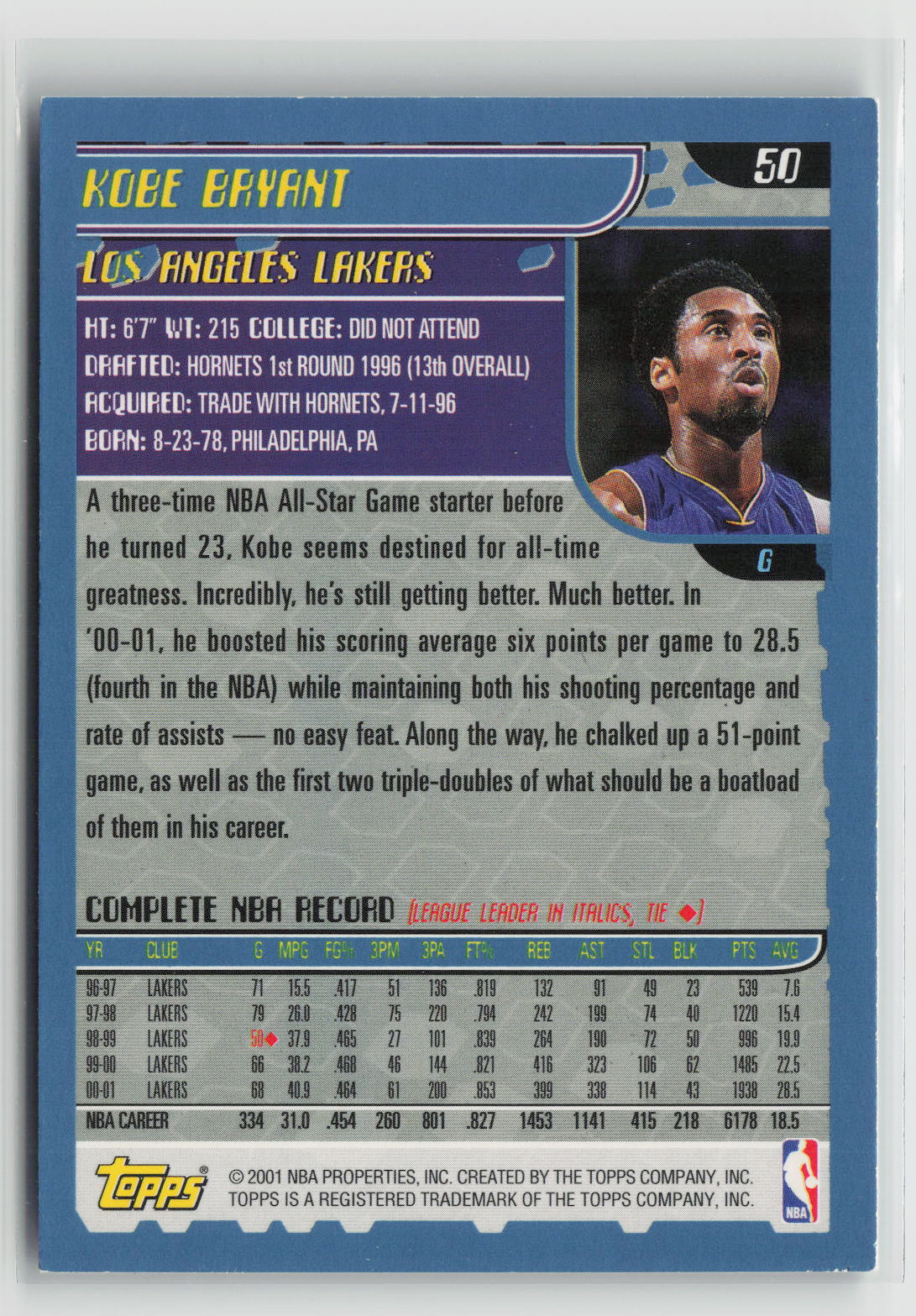 Kobe Bryant 2001-02 Topps #50