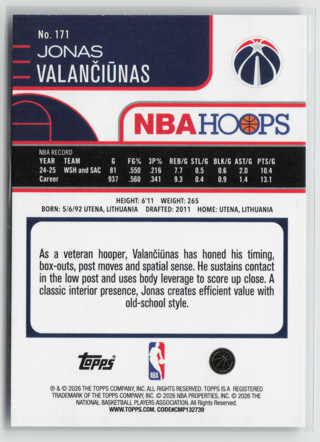 Jonas Valanciunas 2025-26 Hoops Pixel Burst #171