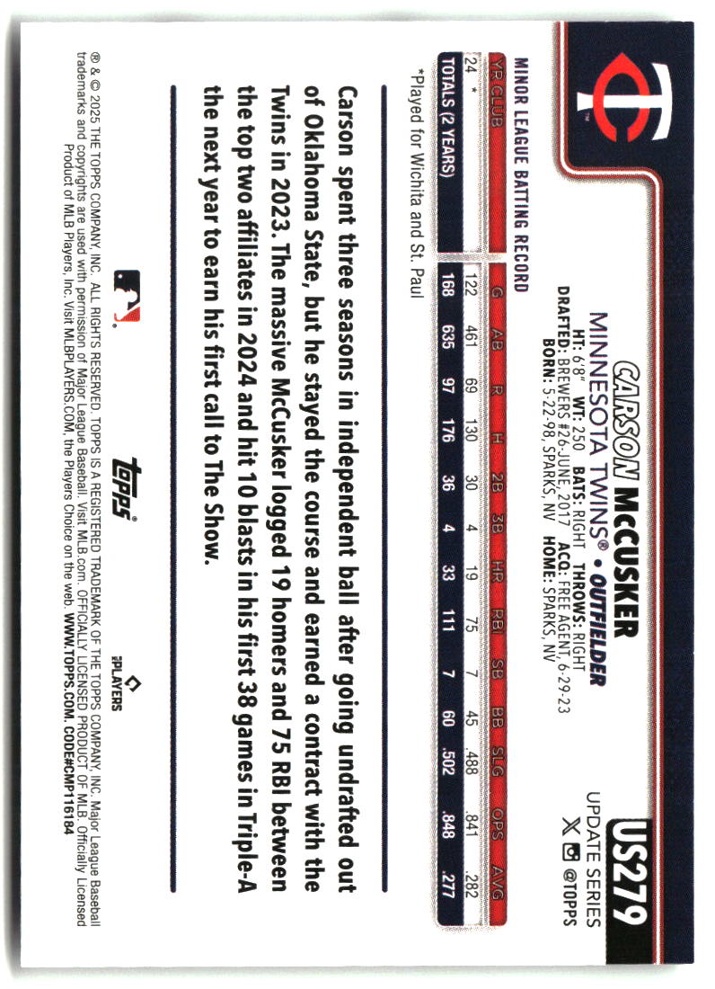 Carson McCusker 2025 Topps Update #US279
