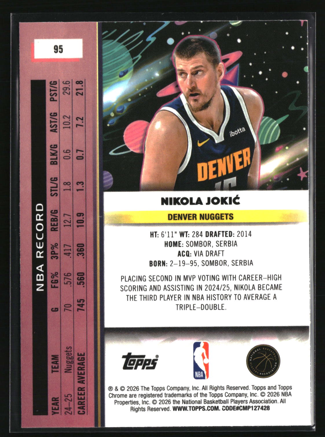 Nikola Jokić 2025-26 Topps Chrome Cosmic #95