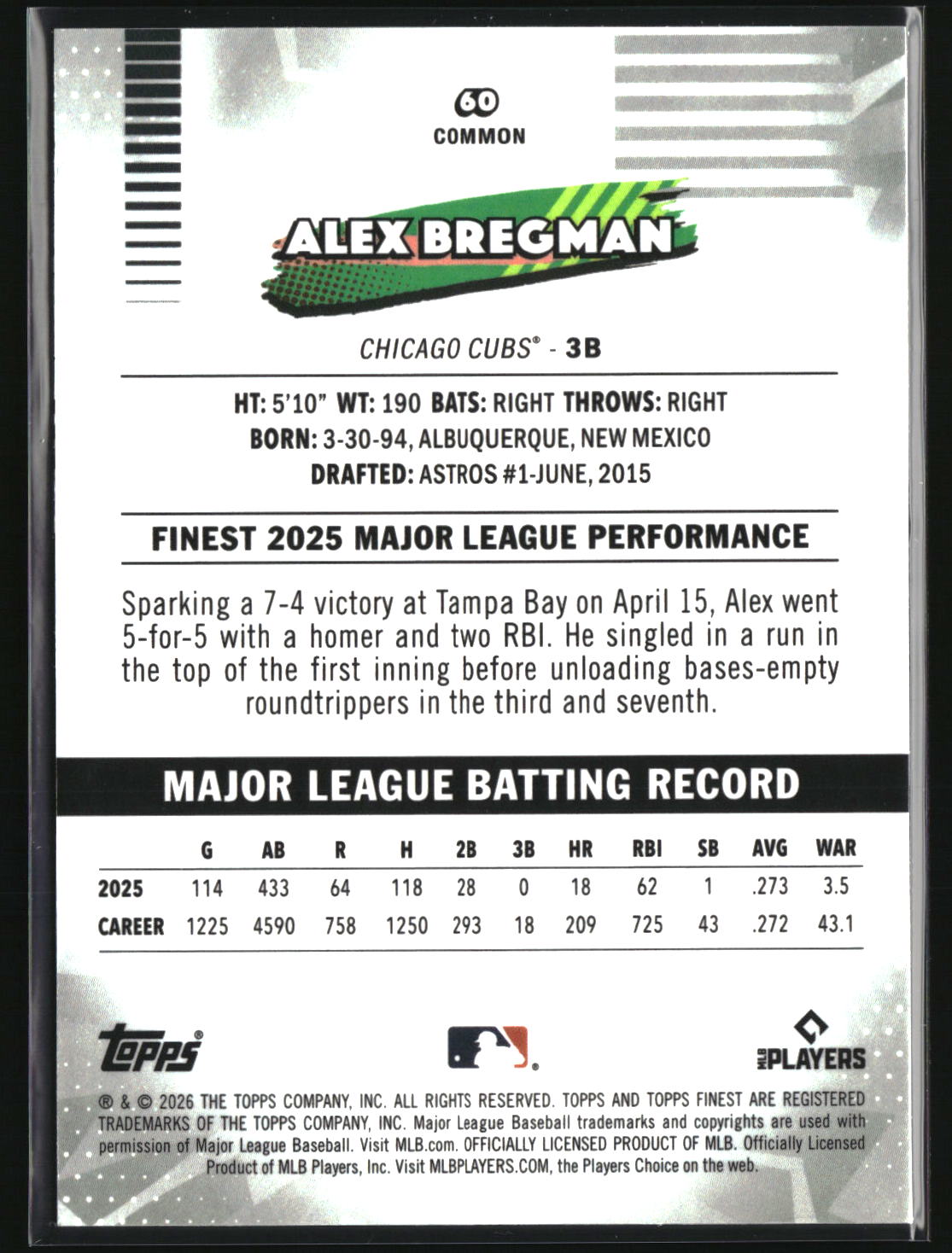 Alex Bregman 2026 Finest Mini-Diamond Refractors #60