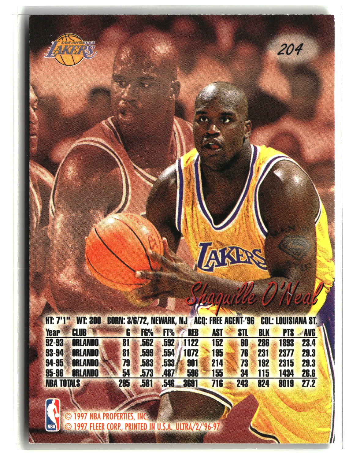 Shaquille O'Neal 1996-97 Ultra #204