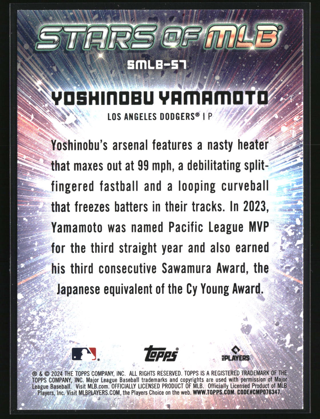 Yoshinobu Yamamoto 2024 Topps Stars of MLB #SMLB-57