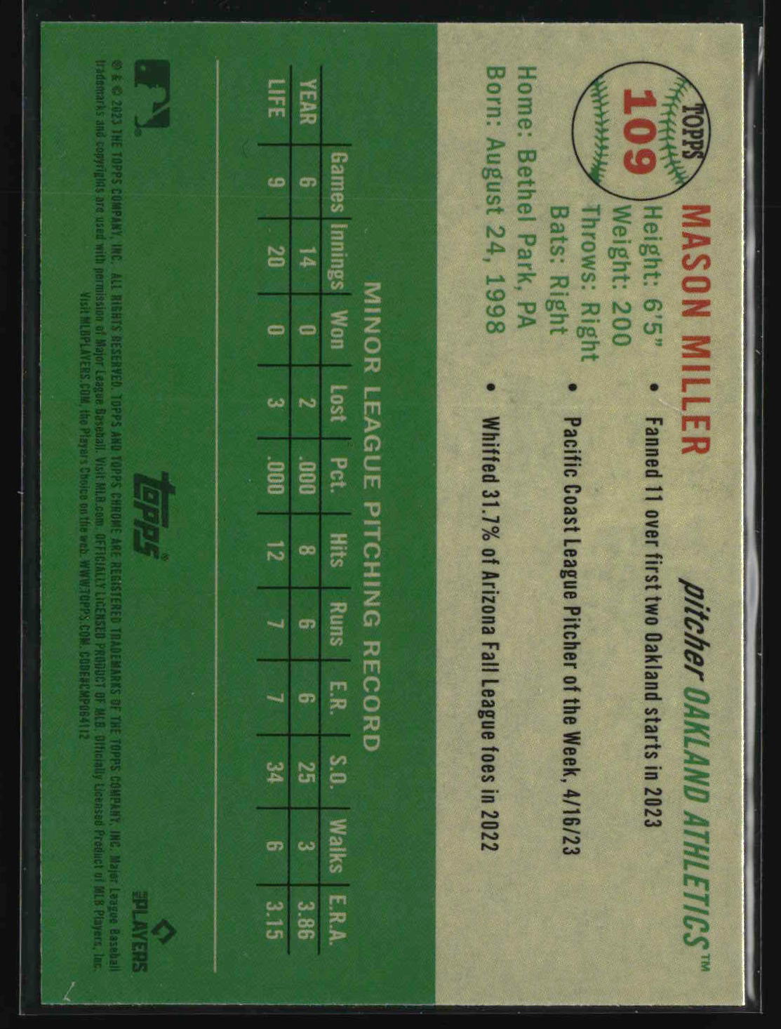 Mason Miller 2023 Topps Chrome Platinum Anniversary #109