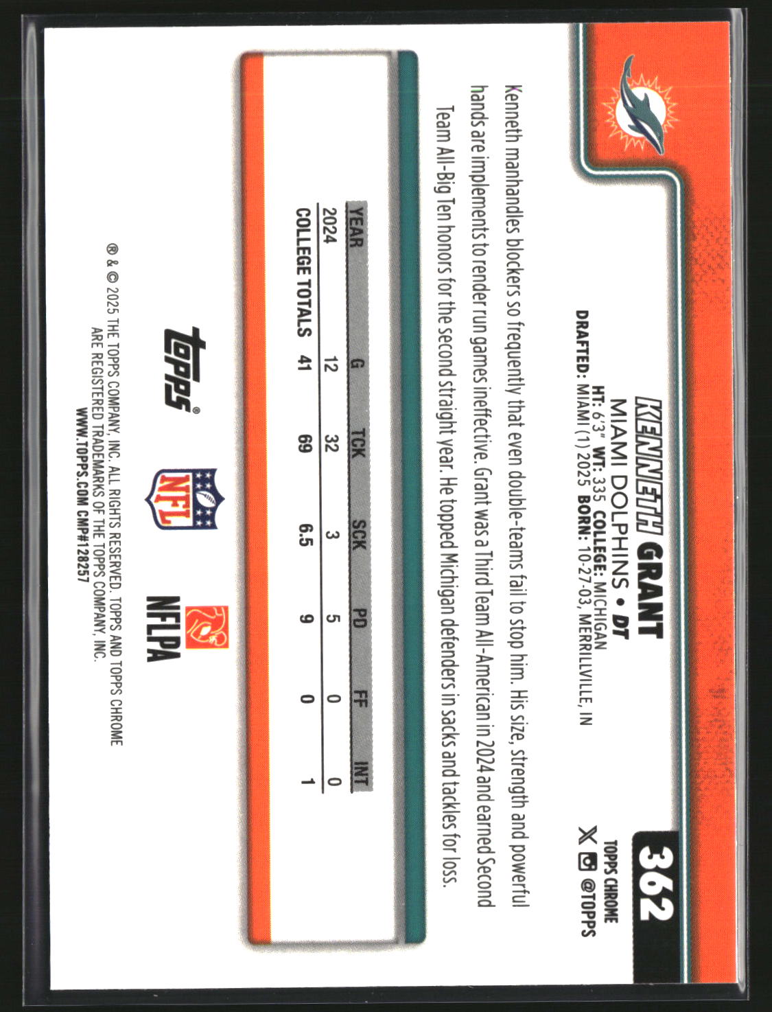 Kenneth Grant 2025 Topps Chrome Football Football Leather Refractor #362