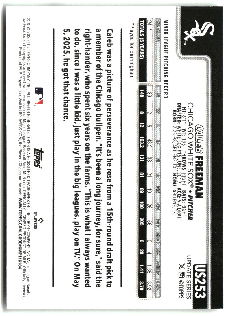 Caleb Freeman 2025 Topps Update #US253