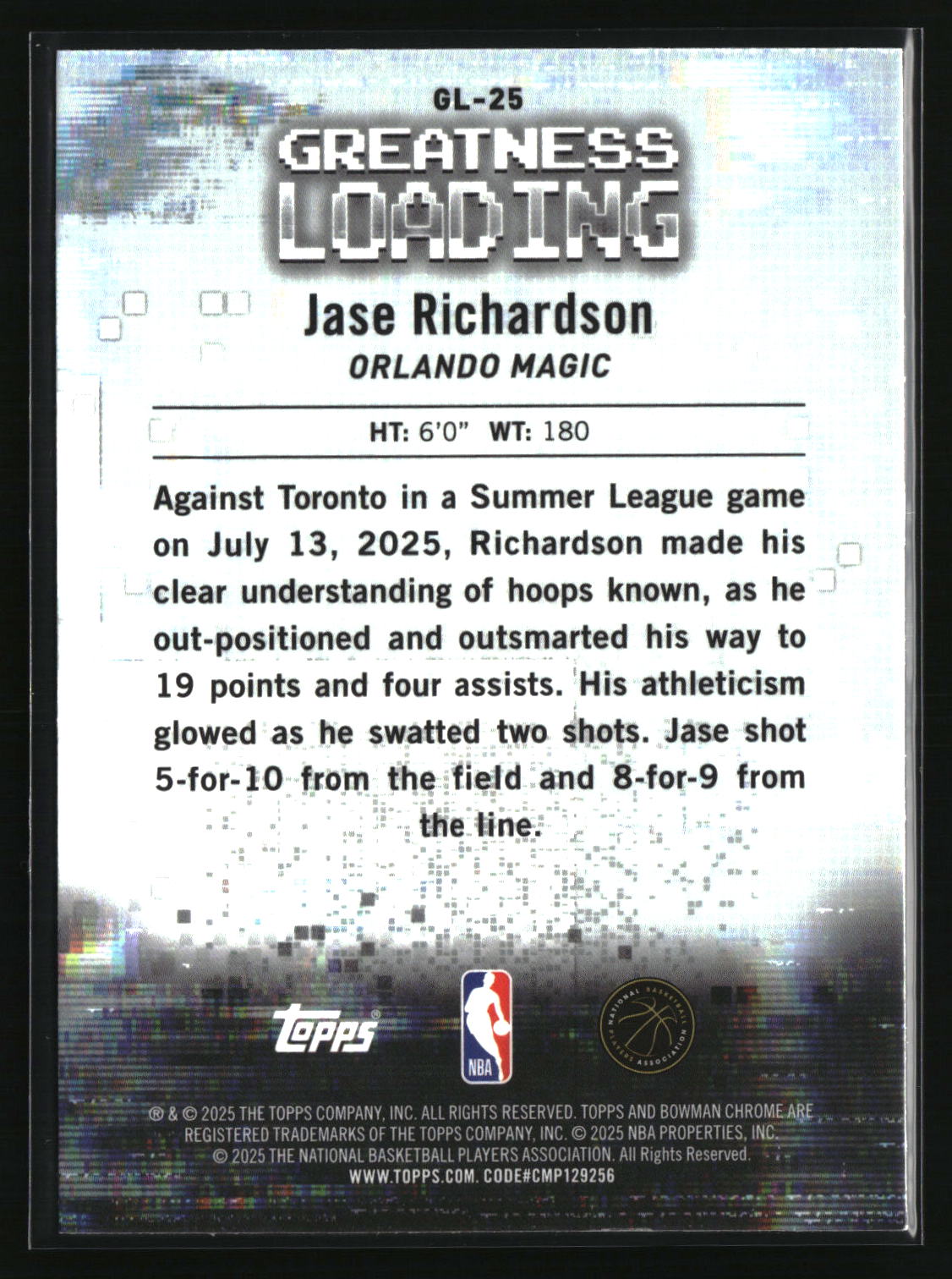 Jase Richardson 2025-26 Bowman Greatness Loading #GL-25
