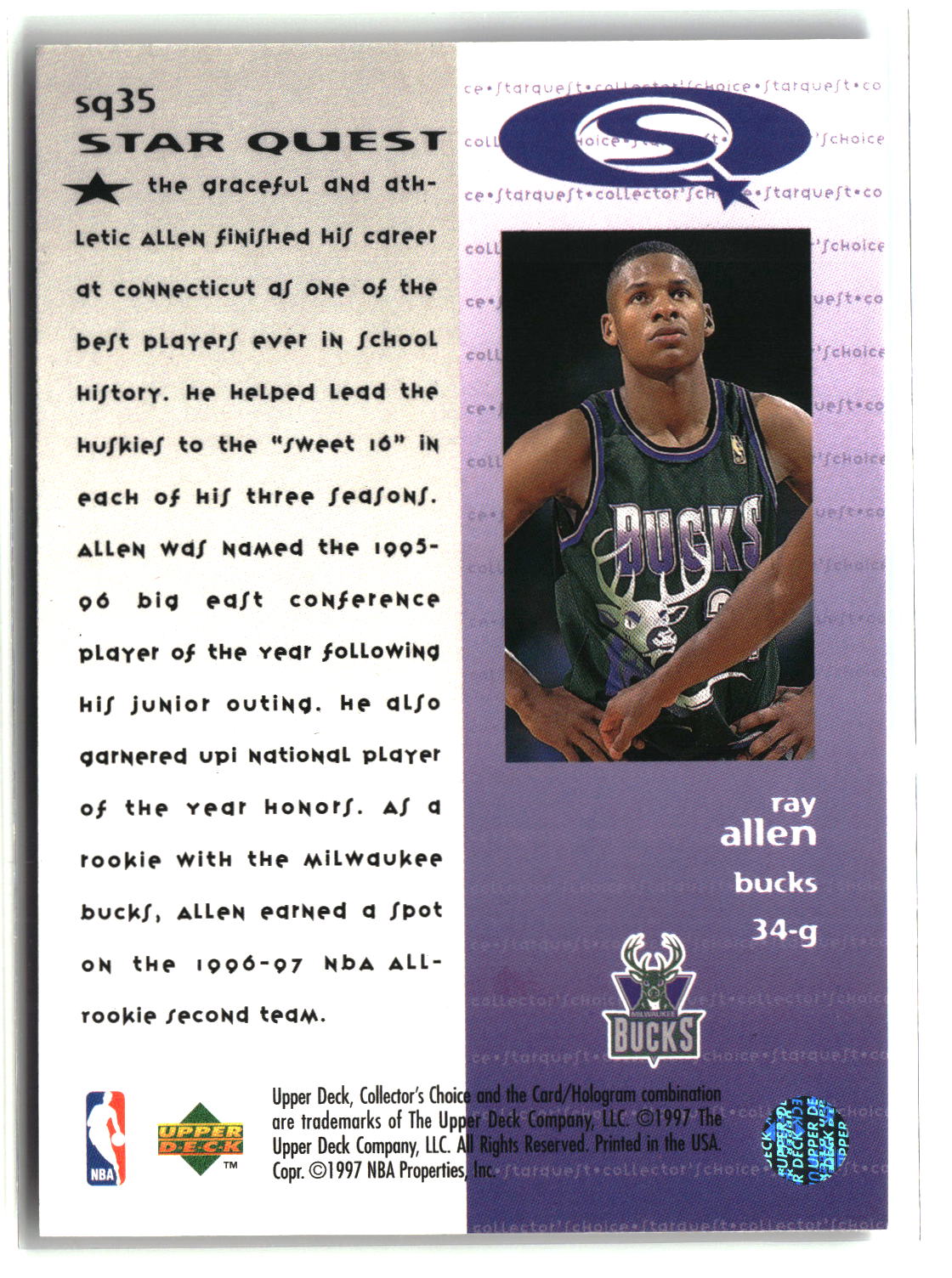 Ray Allen 1997-98 Collector's Choice StarQuest #SQ35