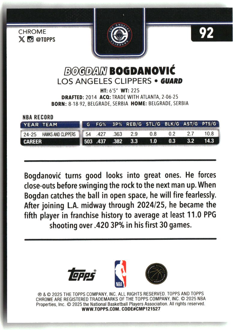 Bogdan Bogdanovi? 2025-26 Topps Chrome X-Fractor #92