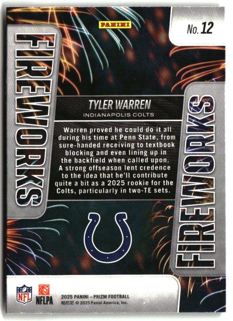 Tyler Warren 2025 Panini Prizm Fireworks #12