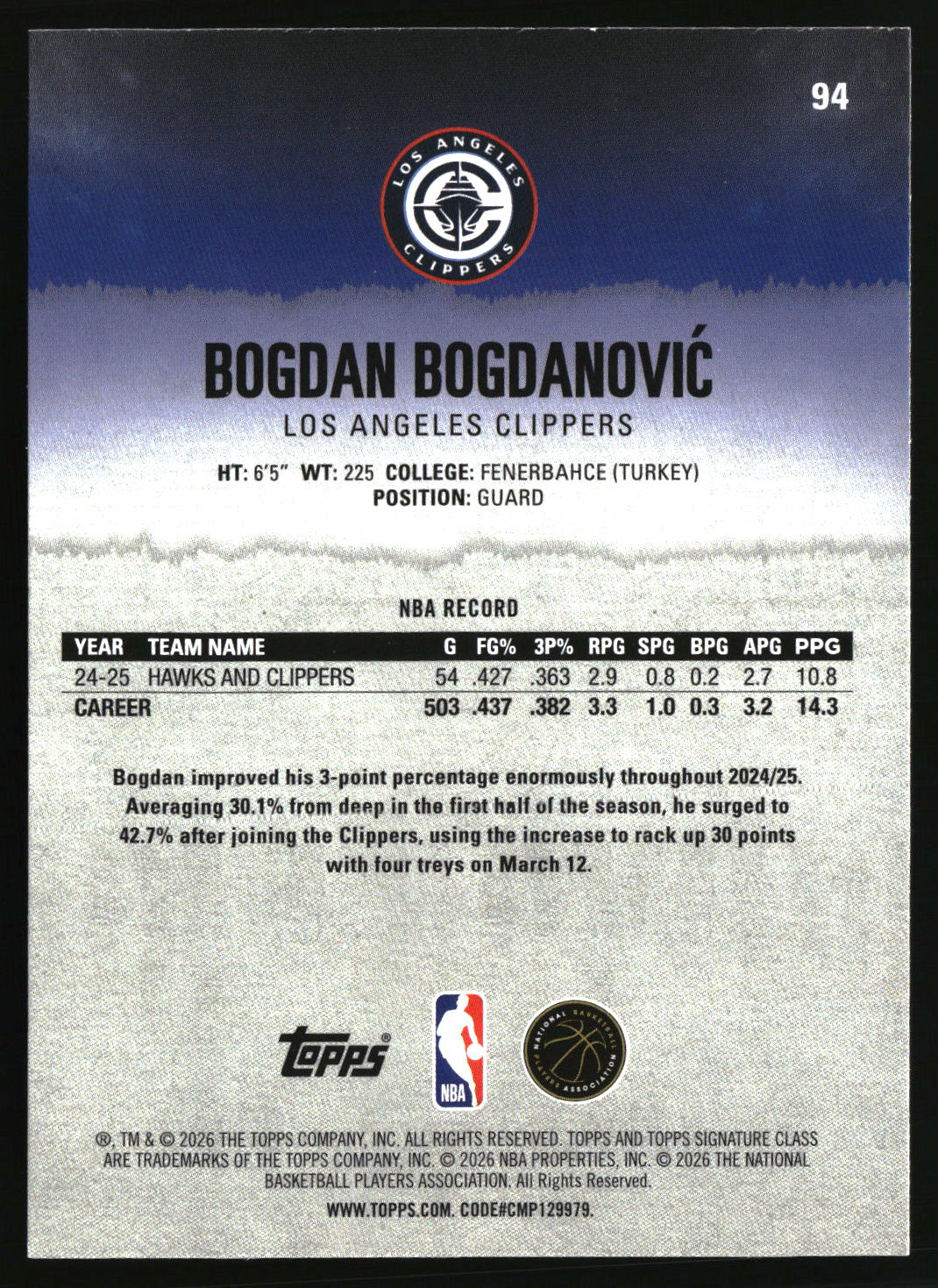 Bogdan Bogdanovic 2025-26 Topps Signature Class #94
