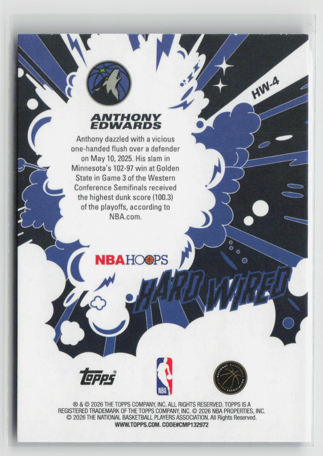 Anthony Edwards 2025-26 Hoops Hard Wired Light Burst Purple #HW-4 #/99