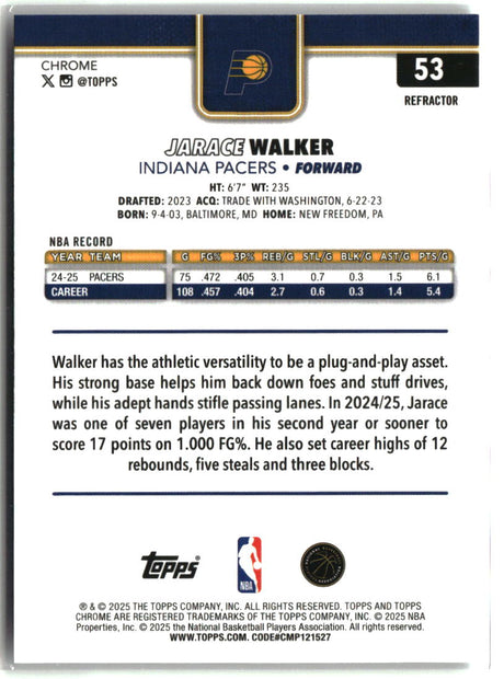 Jarace Walker 2025-26 Topps Chrome Refractor #53
