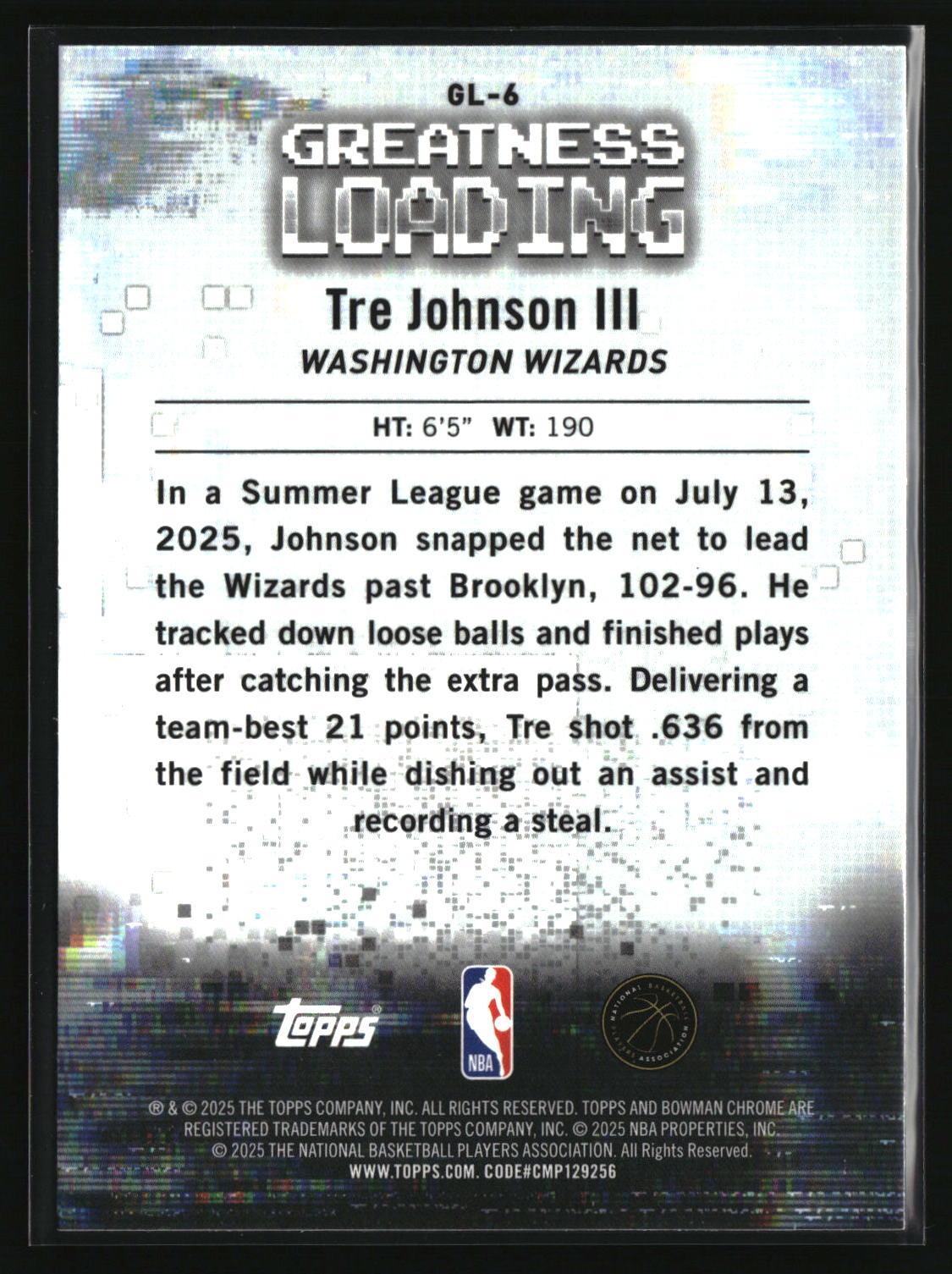 Tre Johnson III 2025-26 Bowman Greatness Loading #GL-6