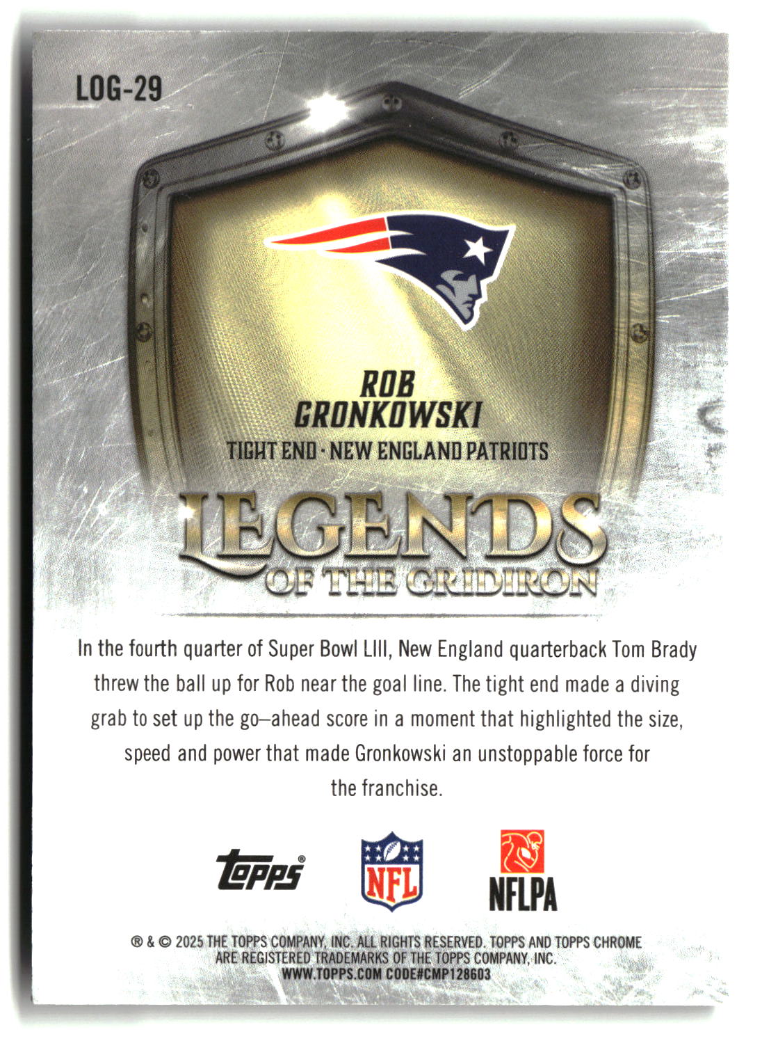 Rob Gronkowski 2025 Topps Chrome Legends of the Gridiron #LOG-29