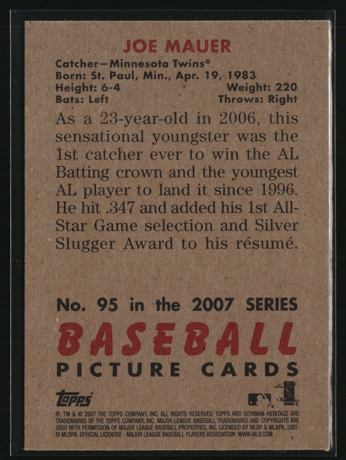 Joe Mauer 2007 Bowman Heritage #95