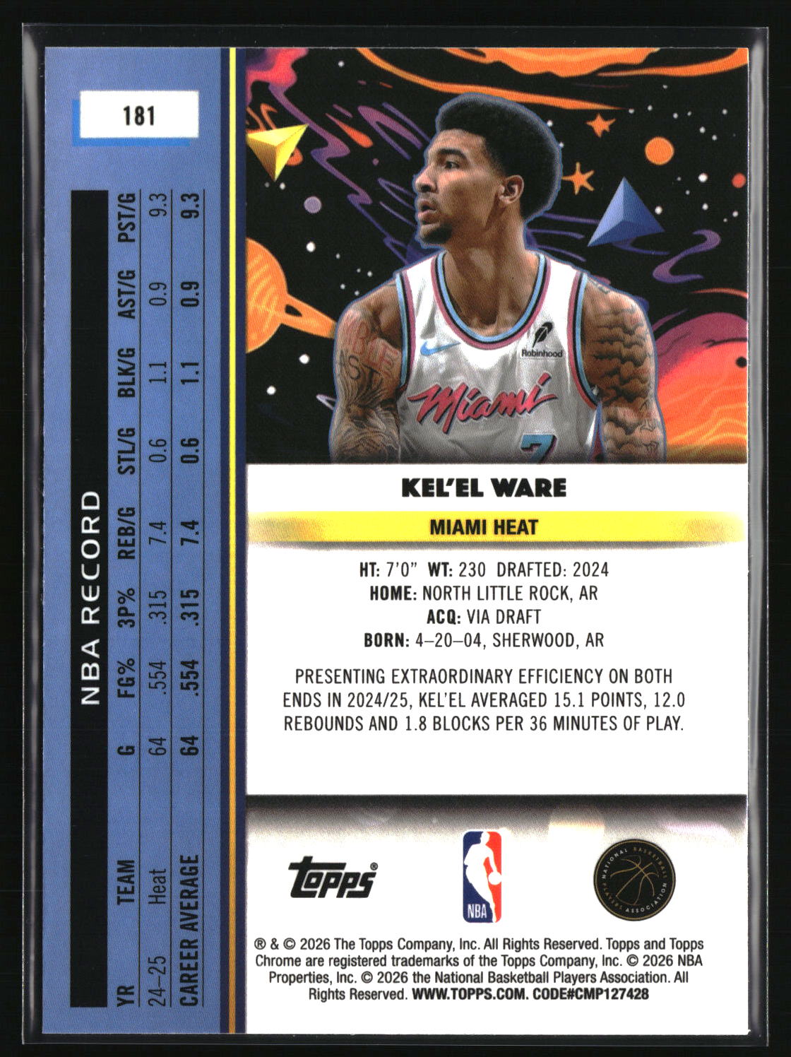 Kel'el Ware 2025-26 Topps Chrome Cosmic #181
