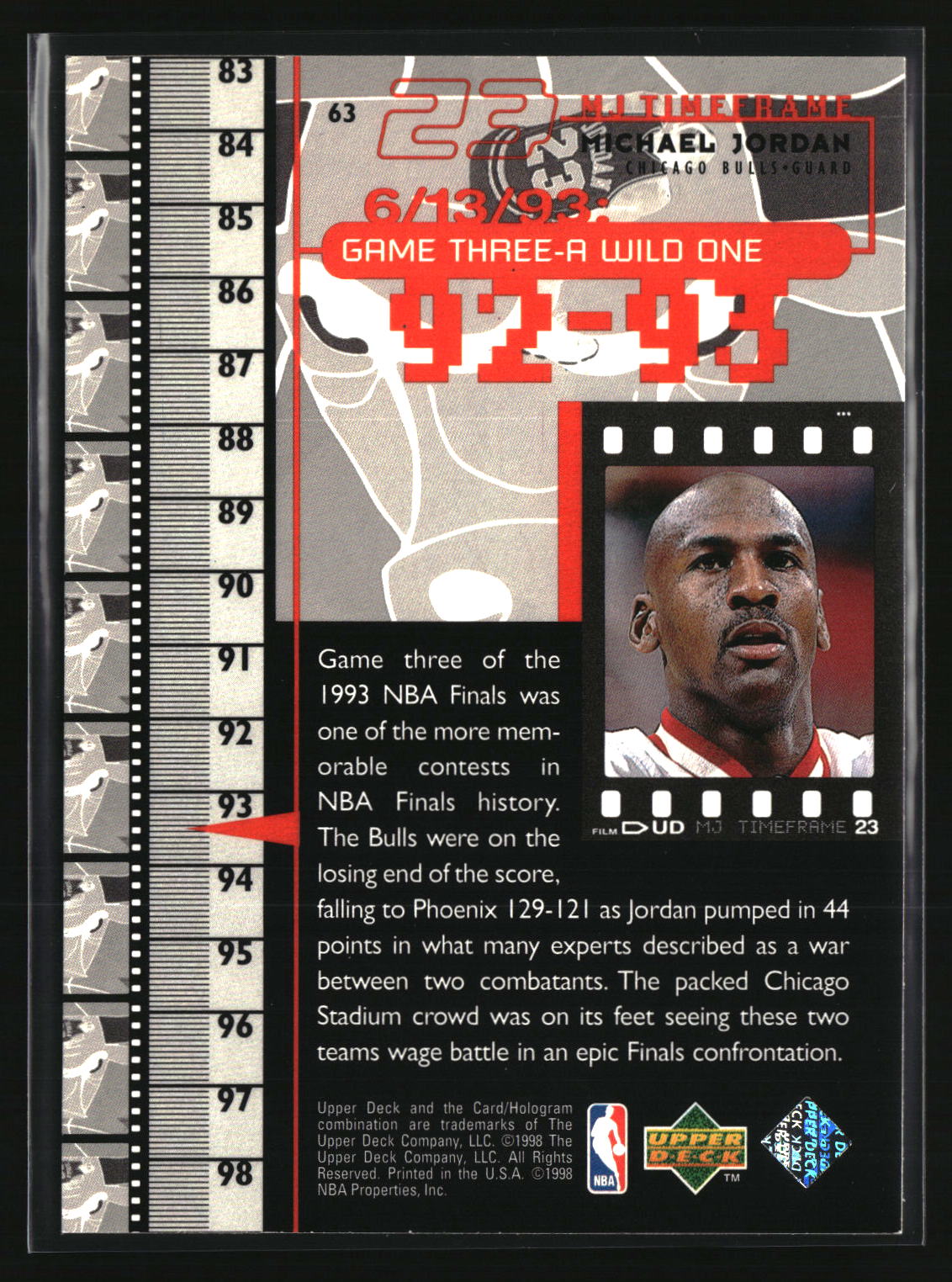 Michael Jordan 1998 Upper Deck Michael Jordan Living Legend #63