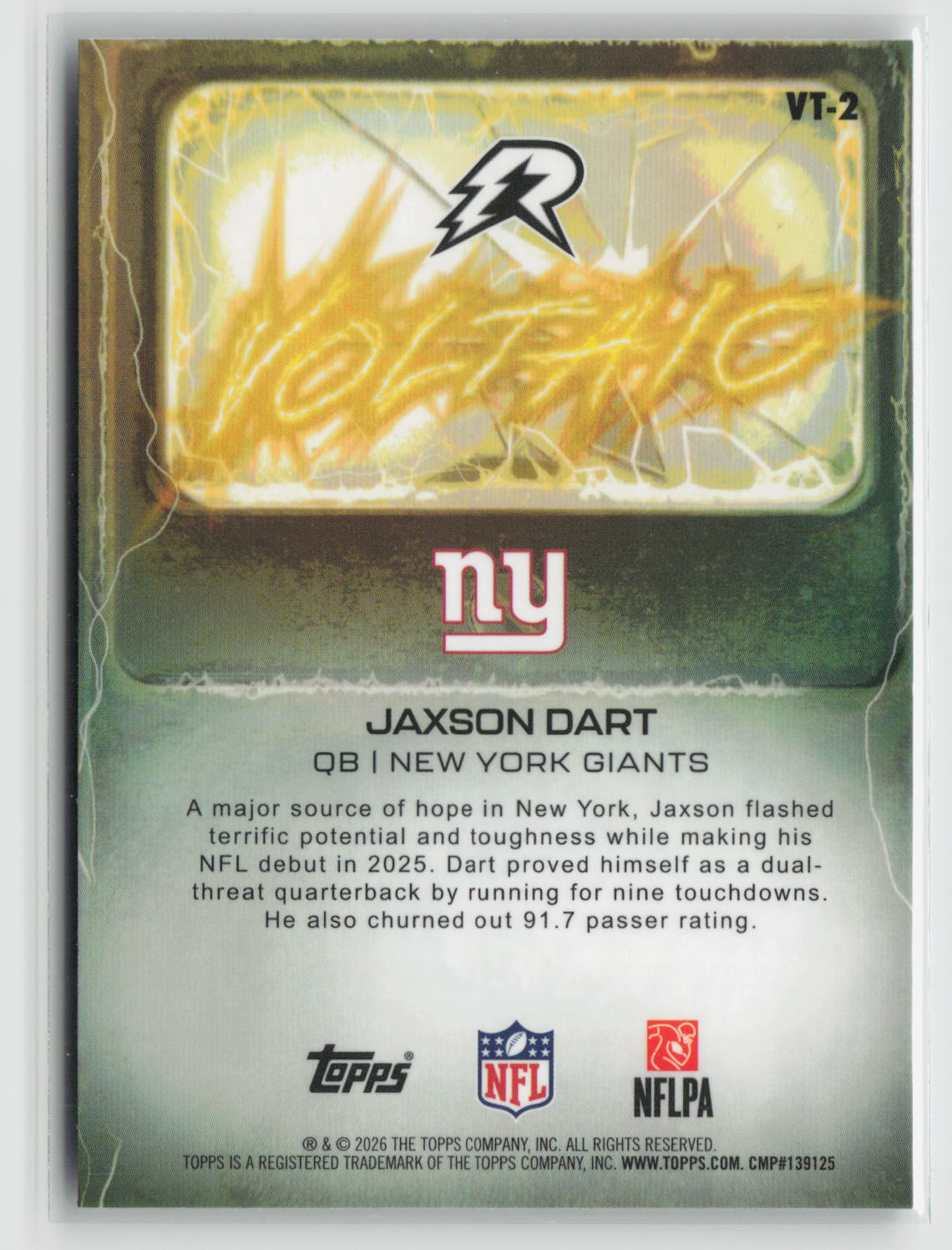 Jaxson Dart 2025 Topps Resurgence Voltaic #VT-2