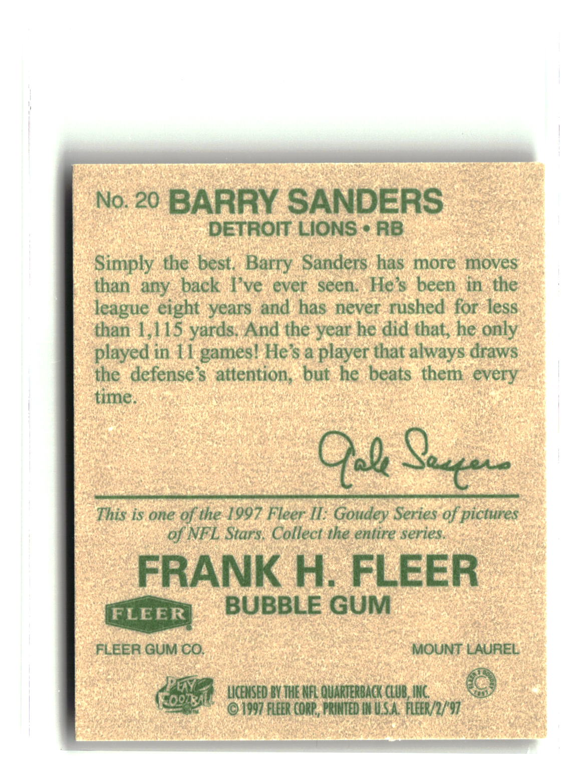 Barry Sanders 1997 Fleer Goudey II #20