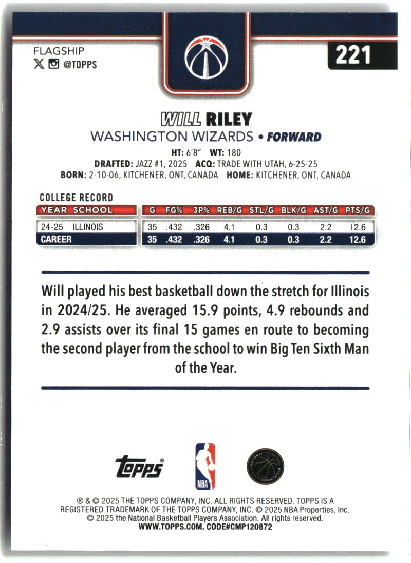 Will Riley 2025-26 Topps #221