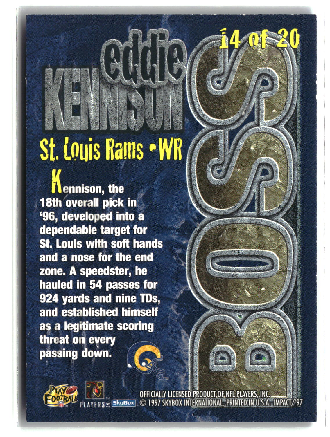 Eddie Kennison 1997 SkyBox Impact Boss #14