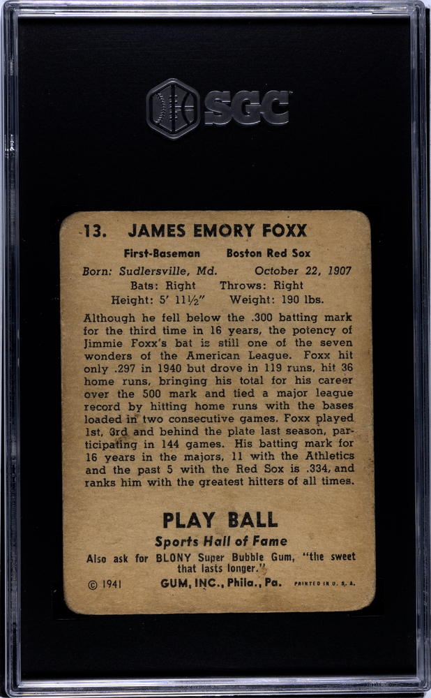 Jimmie Foxx 1941 Playball #13 SGC 1