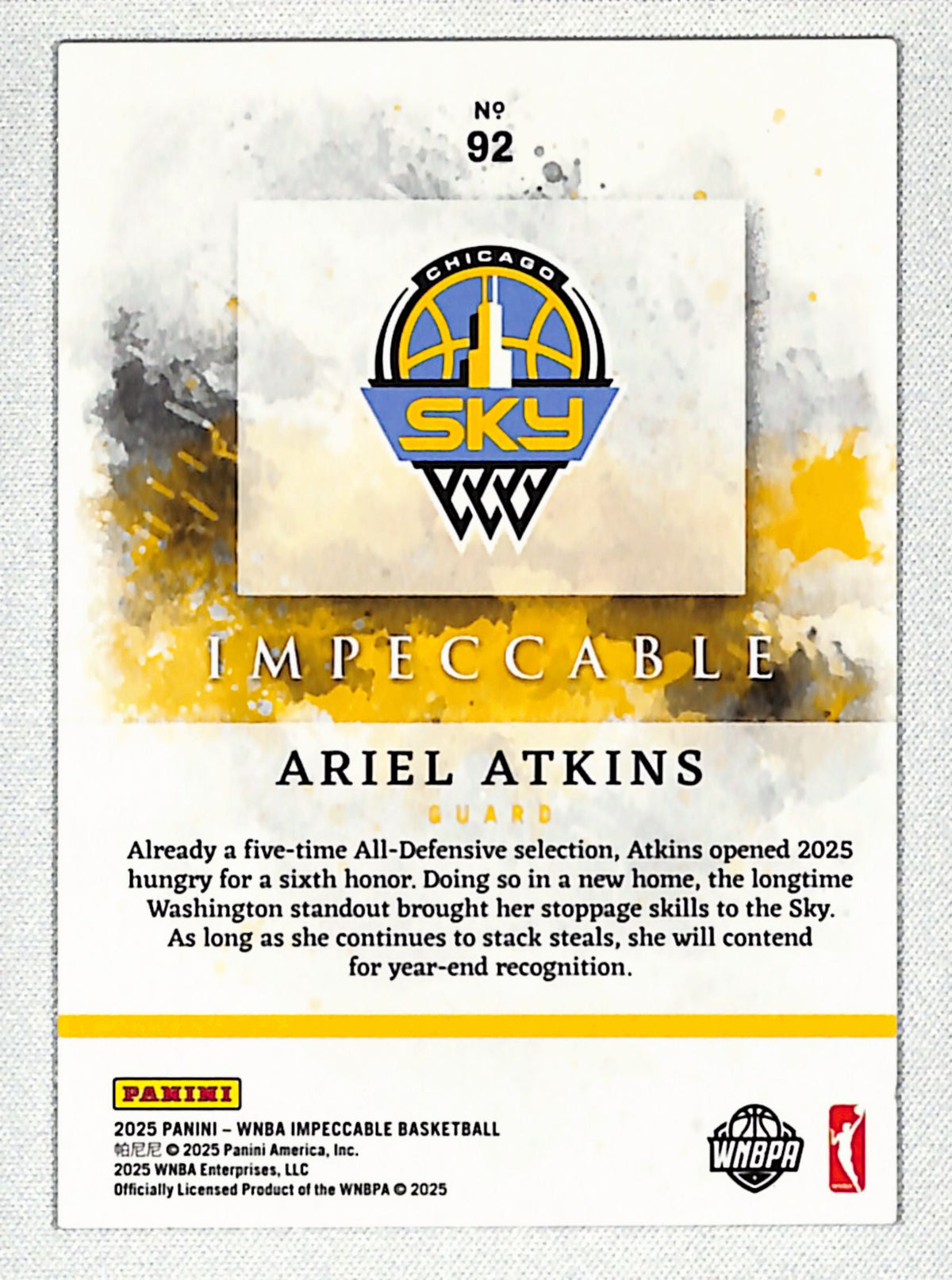 Ariel Atkins 2025 Panini Impeccable WNBA #92 #/75