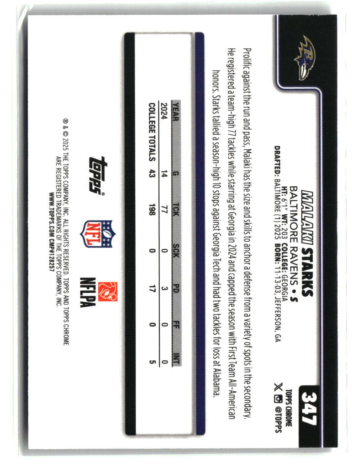 Malaki Starks 2025 Topps Chrome #347