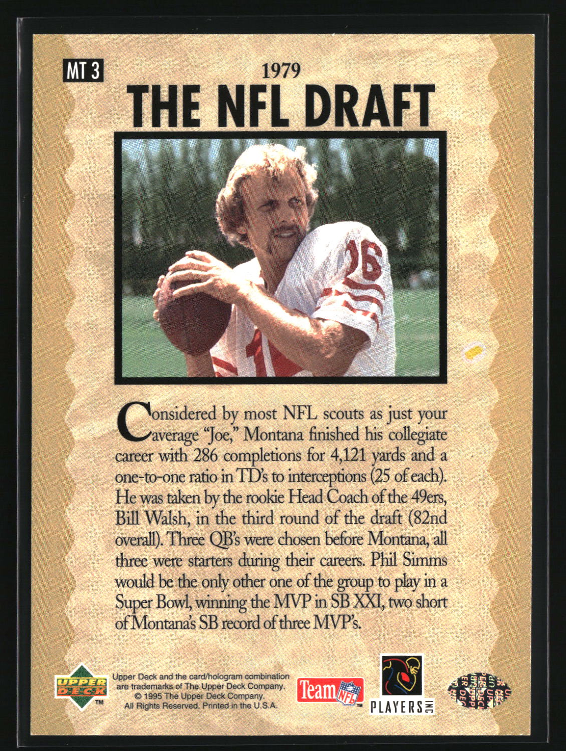 Joe Montana 1995 Collector's Choice Joe Montana Trilogy #MT3