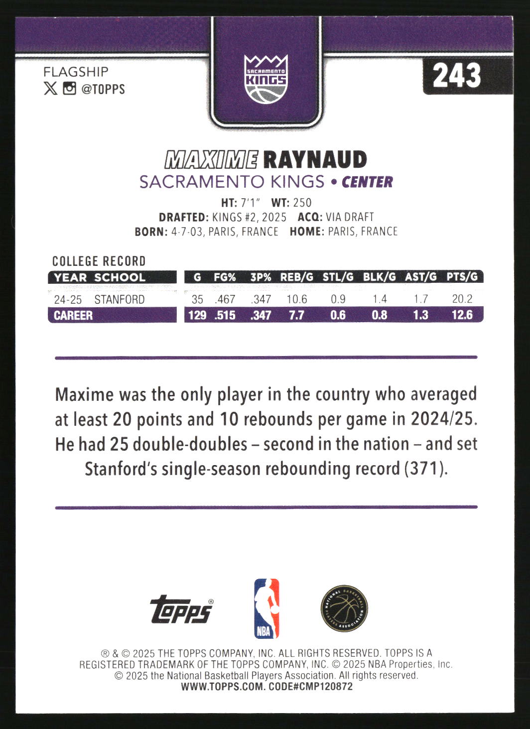 Maxime Raynaud 2025-26 Topps #243