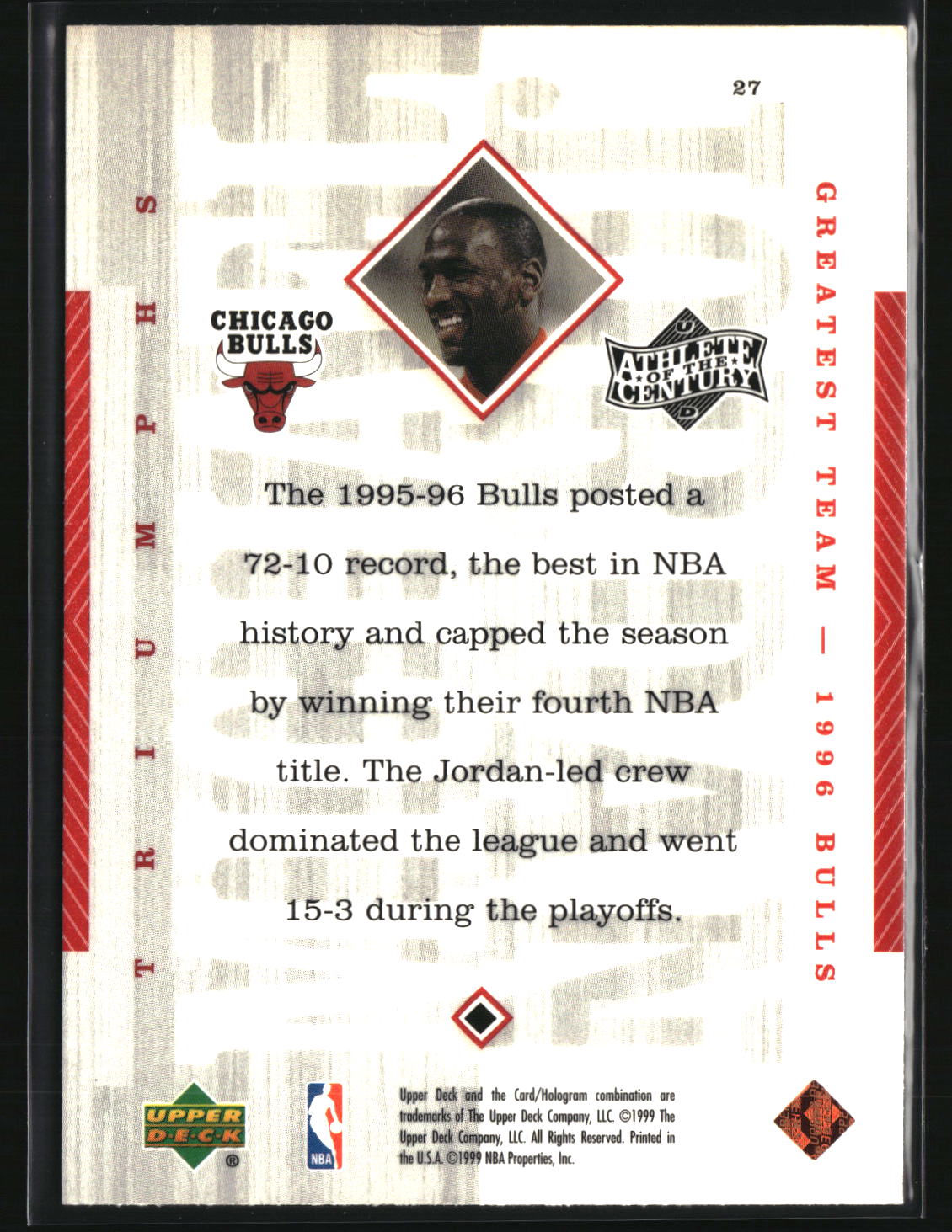 Michael Jordan 1999 Upper Deck Michael Jordan Athlete of the Century #27