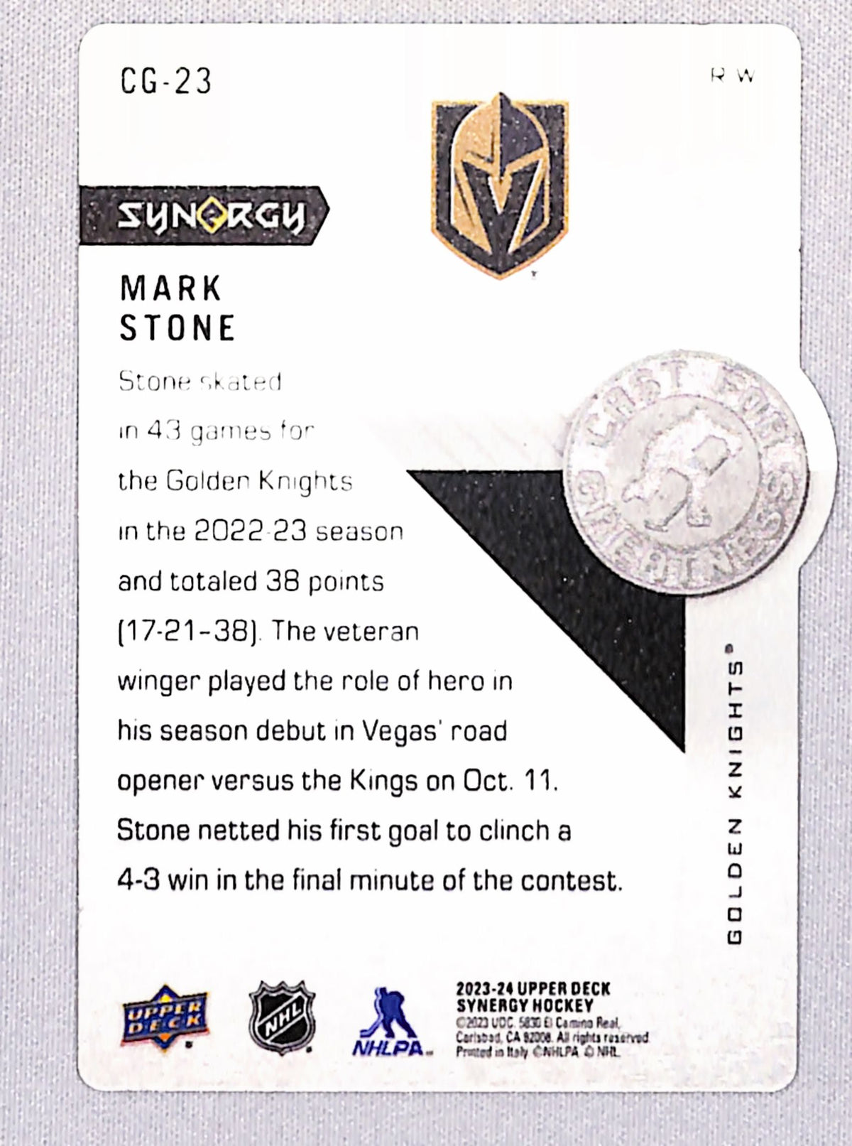 Mark Stone 2023-24 Upper Deck Synergy Cast for Greatness #CG-23