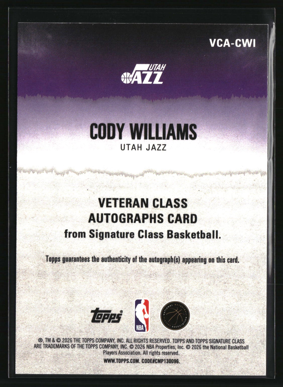 Cody Williams 2025-26 Topps Signature Class Veteran Class Autographs #VCA-CWI