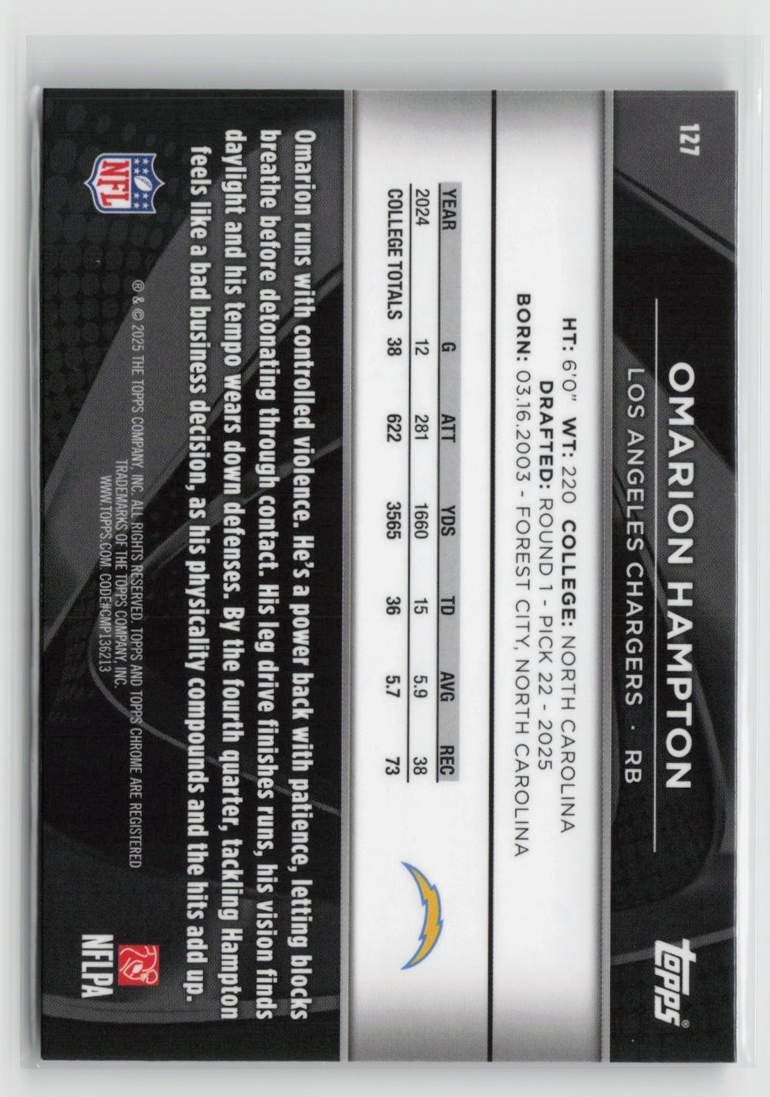 Omarion Hampton 2025 Topps Chrome Black #127