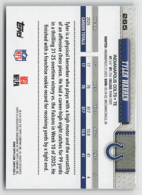 Tyler Warren 2026 Topps Flagship Rainbow Foil #265