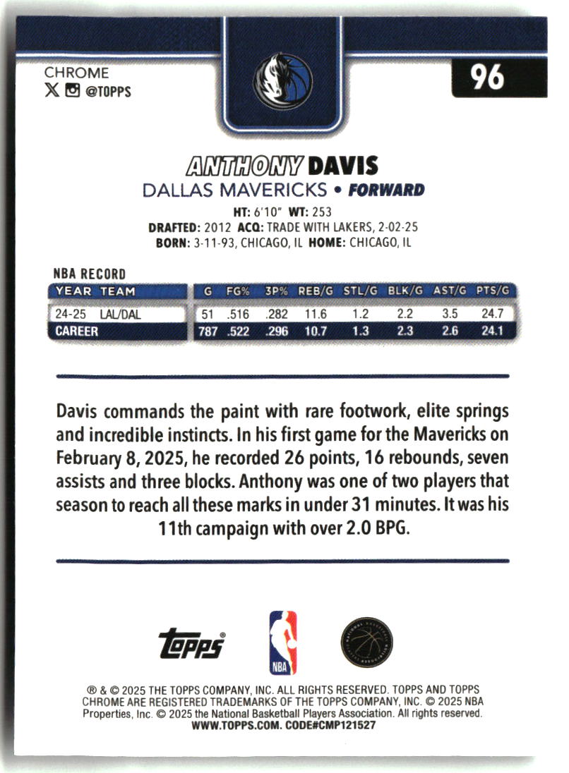 Anthony Davis 2025-26 Topps Chrome #96