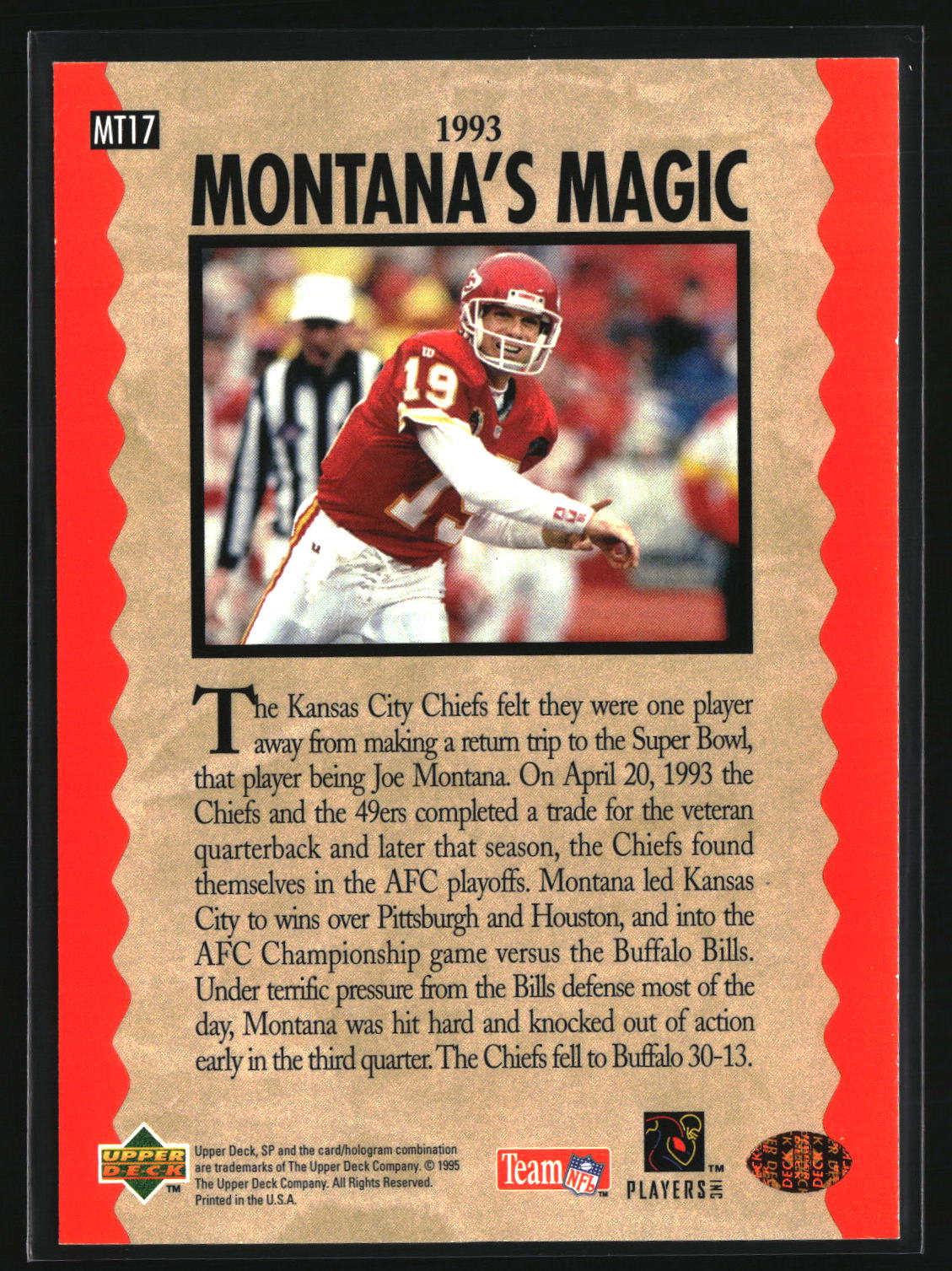 Joe Montana 1995 SP Joe Montana Trilogy #MT17