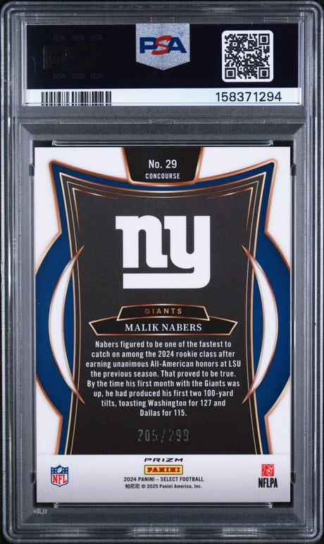 Malik Nabers 2024 Panini Select Copper Prizm Shock #29 #/299 PSA 10