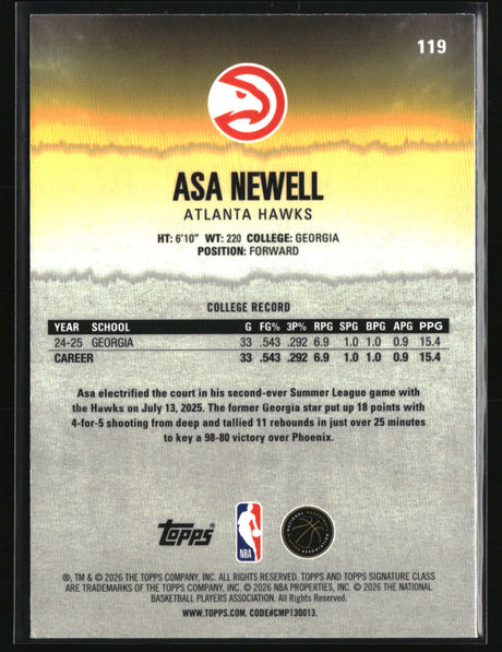 Asa Newell 2025-26 Topps Signature Class Chrome #119
