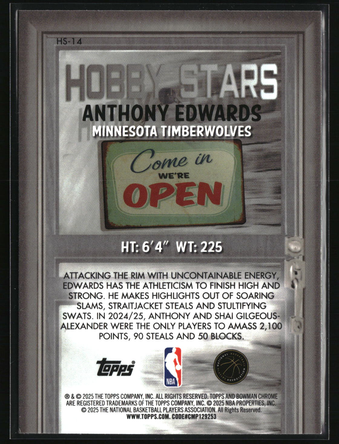 Anthony Edwards 2025-26 Bowman Hobby Stars #HS-14