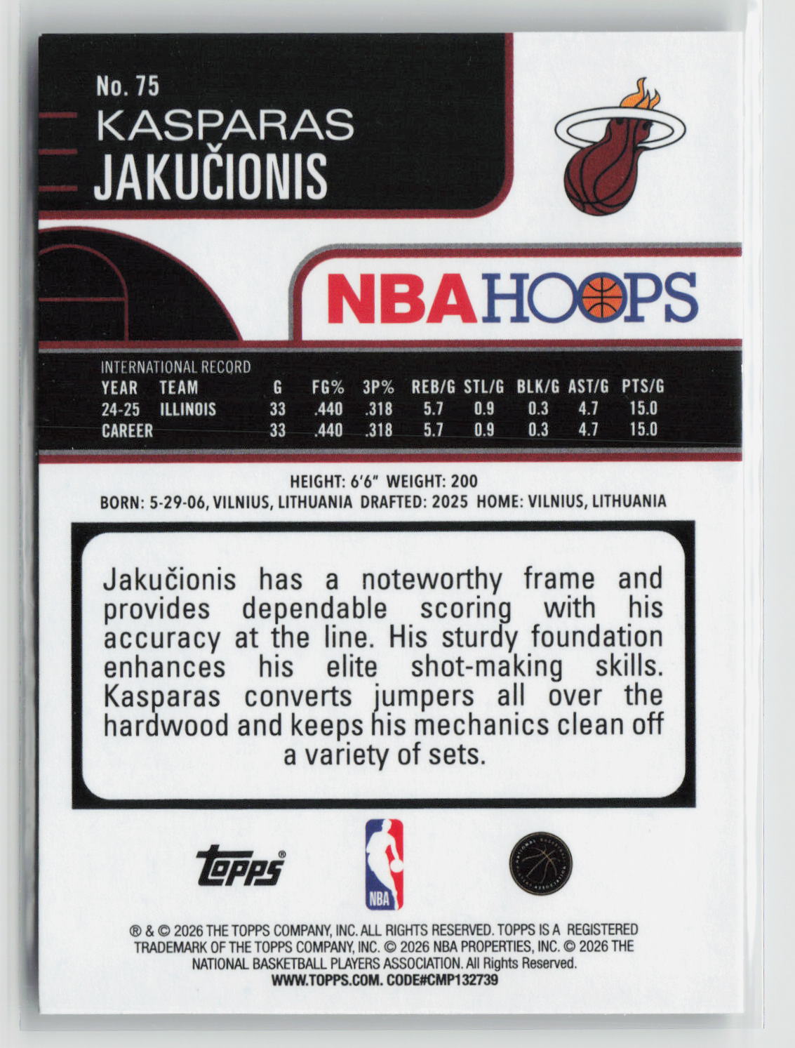 Kasparas Jakucionis 2025-26 Hoops #75