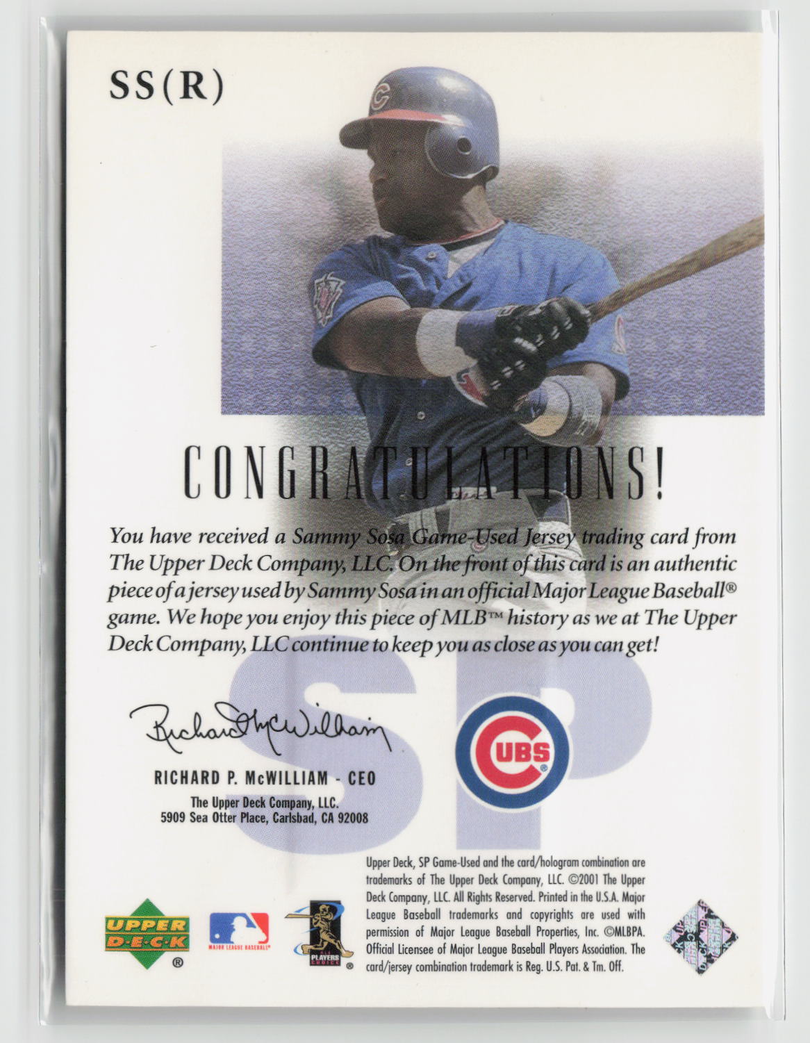 Sammy Sosa 2001 SP Game Used Edition Authentic Fabric #SS(R)