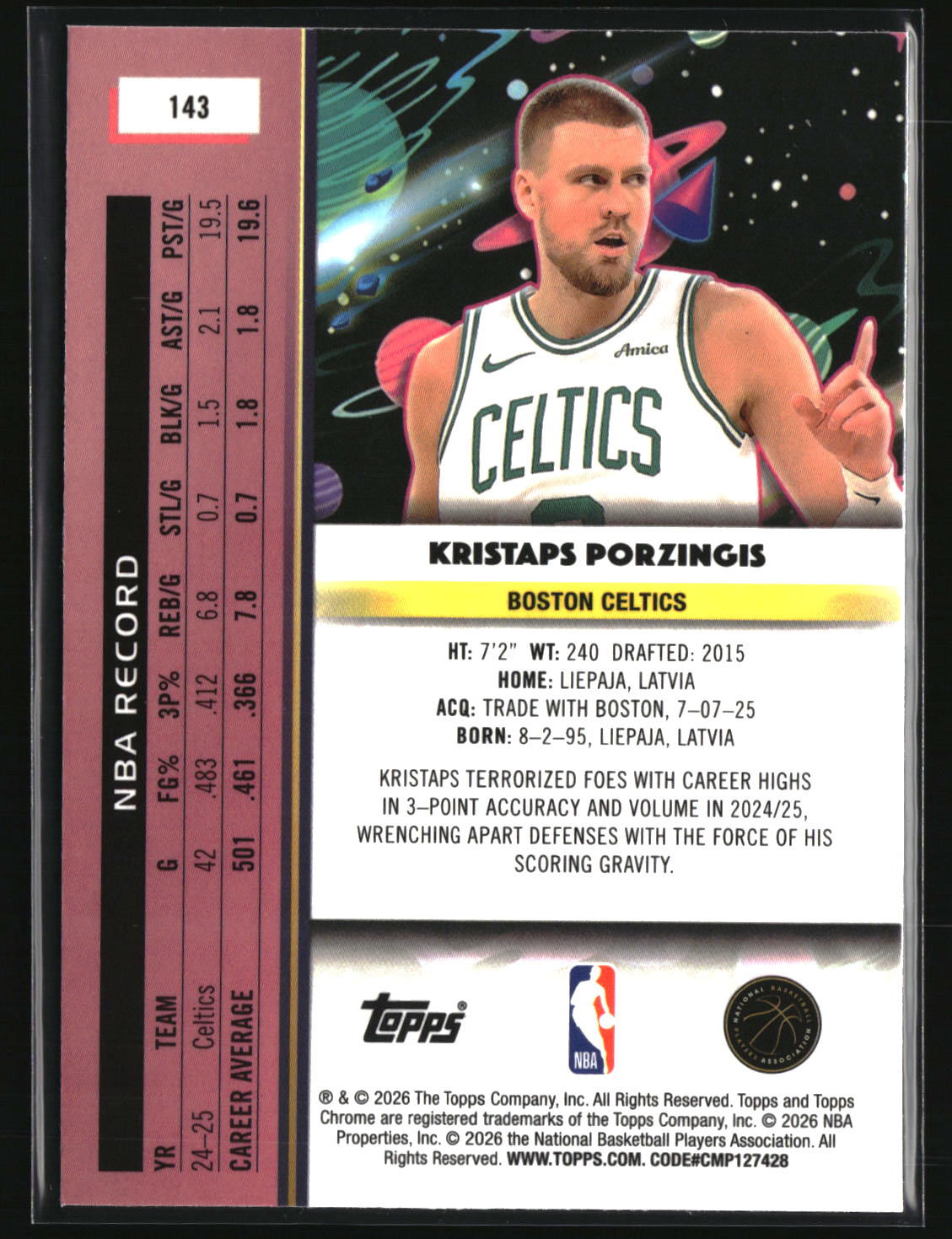 Kristaps Porzingis 2025-26 Topps Chrome Cosmic #143
