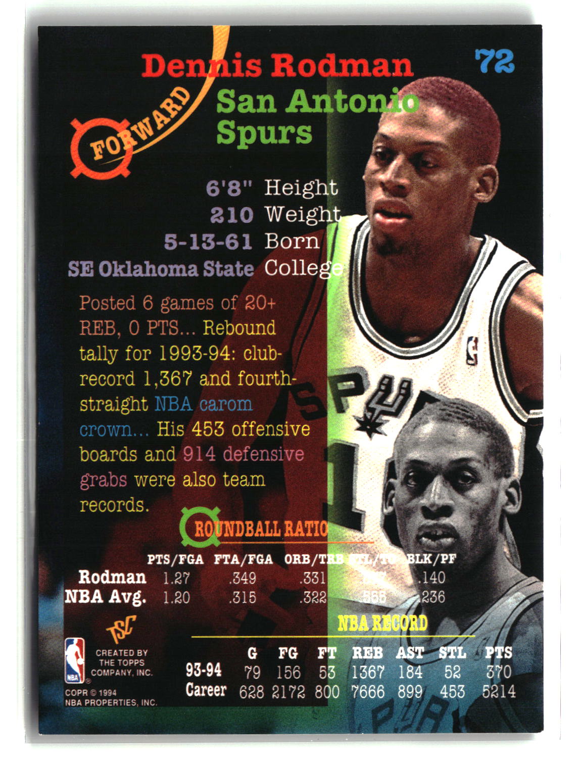 Dennis Rodman 1994-95 Stadium Club #72