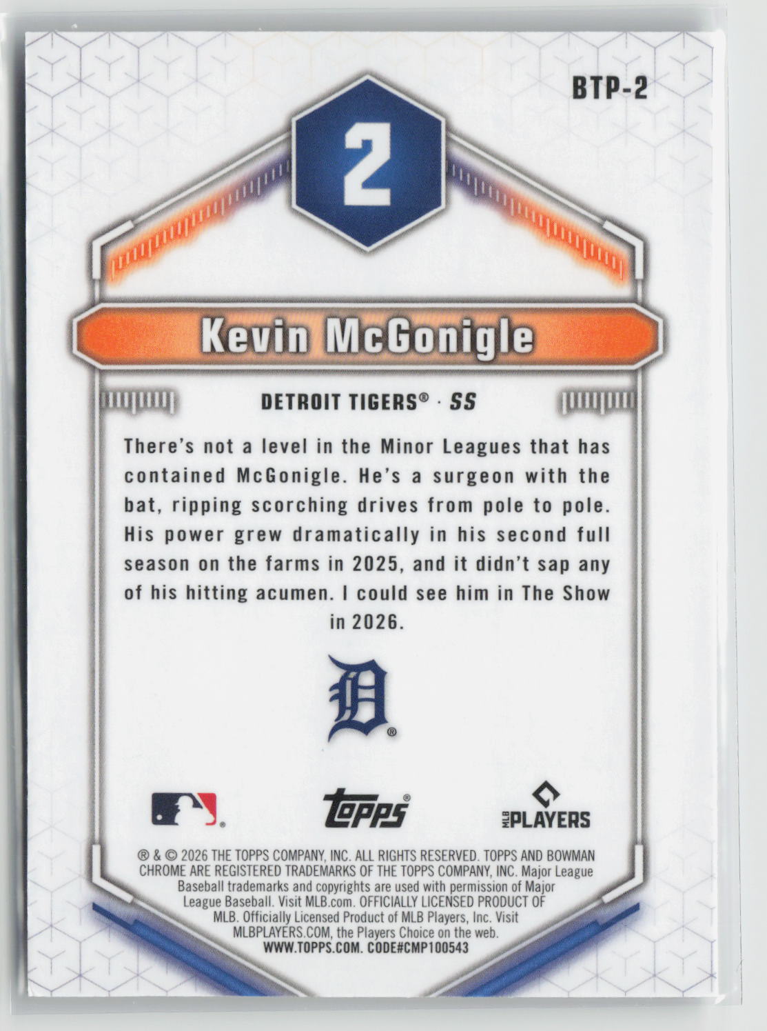 Kevin McGonigle 2026 Bowman Bowman Scouts' Top 100 #BTP-2